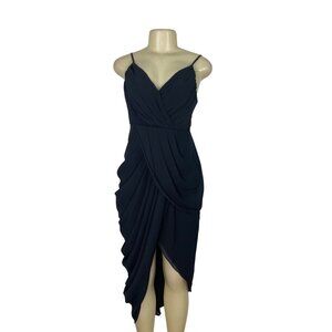 Do+Be Black Draped Midi Dress With Spaghetti Straps Elegant Size S - New